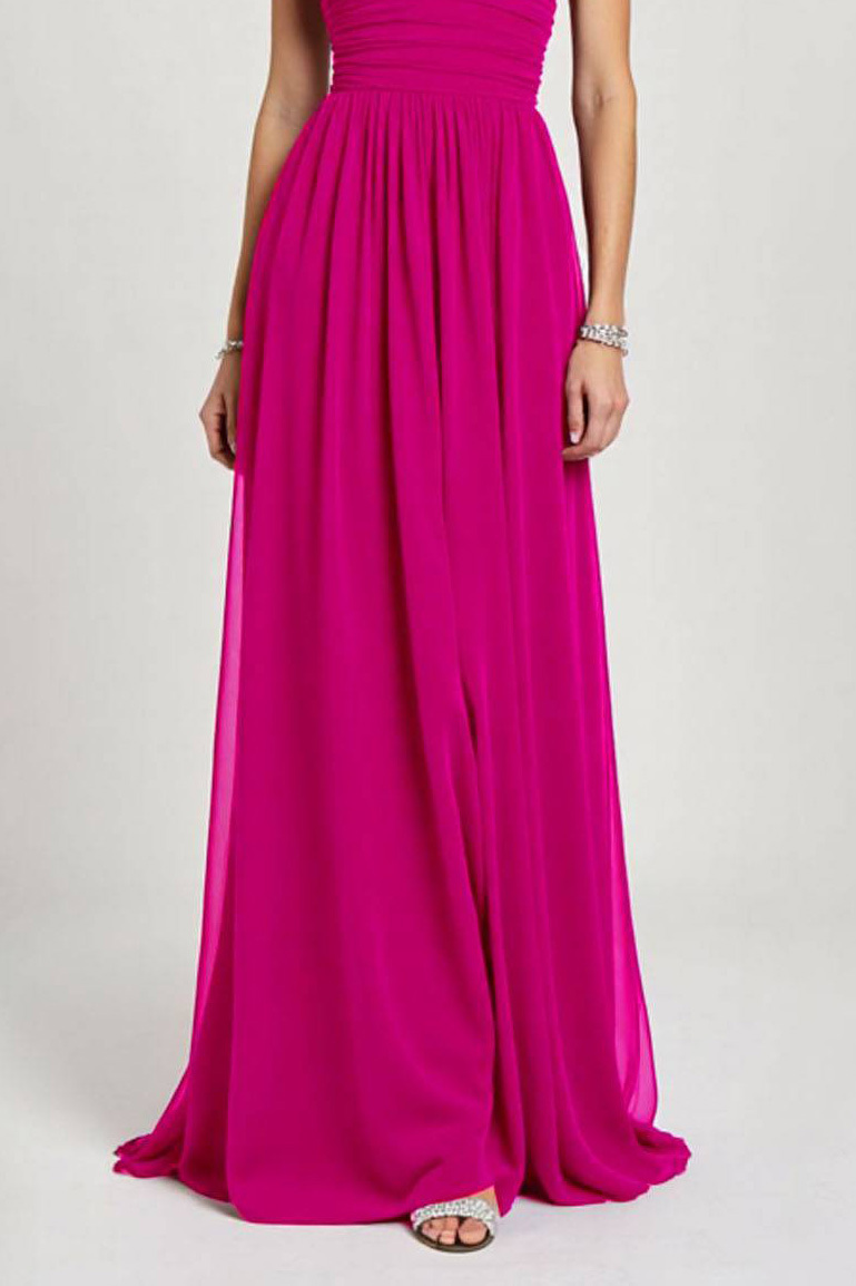 Formal Evening Dress Fuchsia One-Shoulder Chiffon Floor-Length Dress