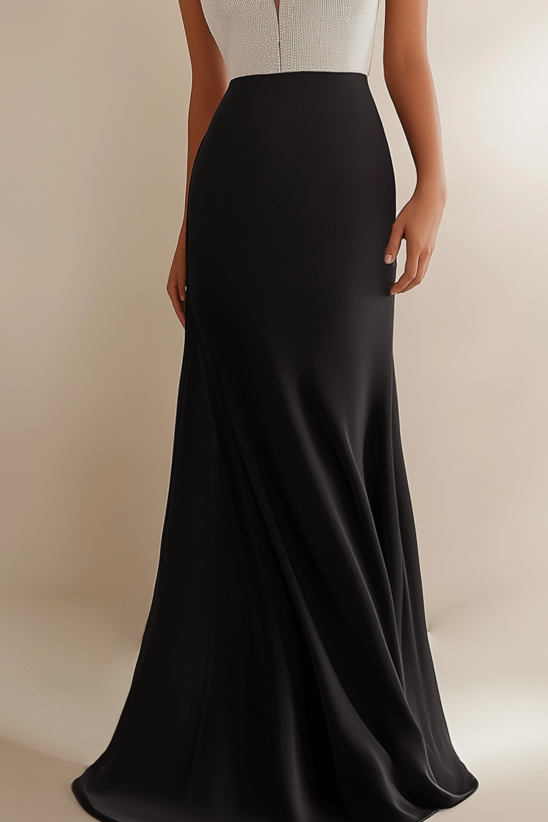 Evening Formal Dress Colorblock Chain V-Neck Floor-Length Dress