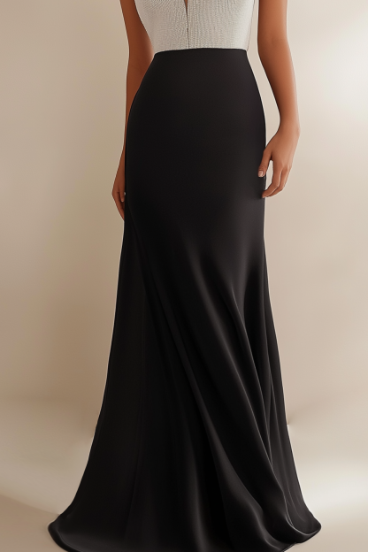 Evening Formal Dress Colorblock Chain V-Neck Floor-Length Dress