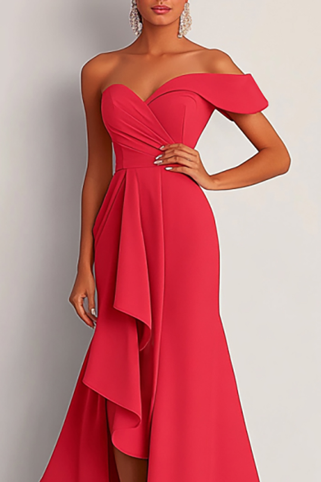 Formal Dress Red One-Shoulder Asymmetrical Floor-Length Gown