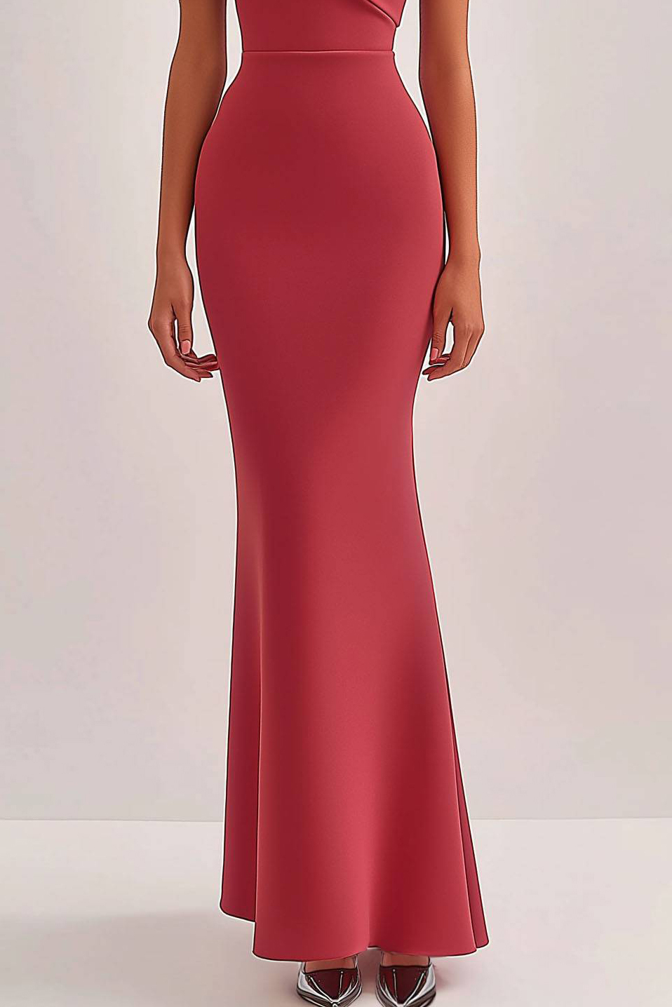 Formal Evening Dress Red One-Shoulder Flower Bodycon Maxi Dress