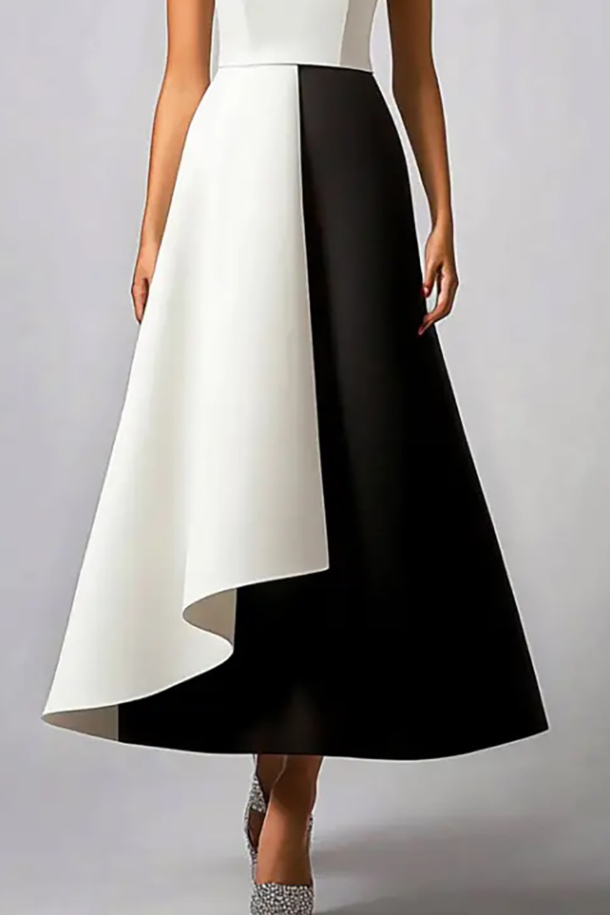 Formal Evening Dress Colorblock High Collar Sleeveless Maxi Dress
