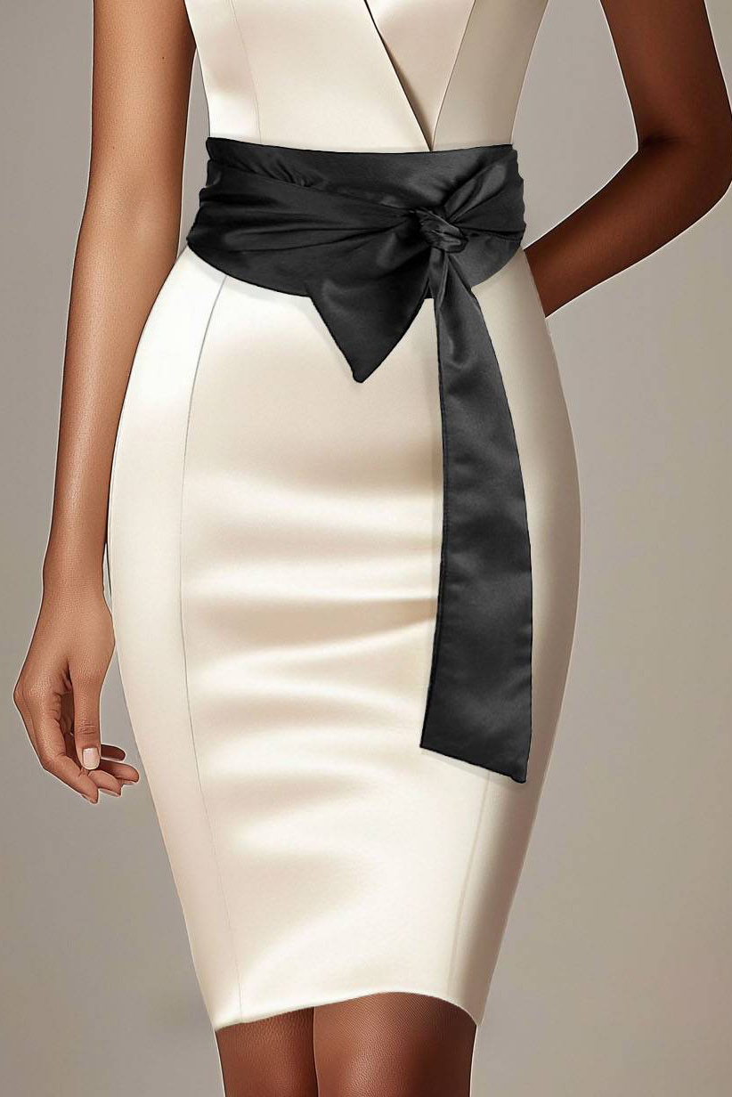Cocktail Party Dress Champagne Satin V-neck Knee-Length Dress