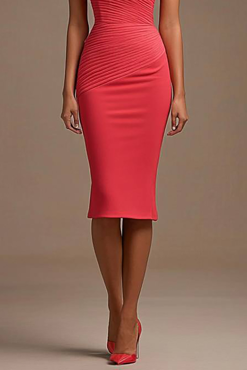 Semi-Formal Party Dress Red Strapless Pleated Knee-Length Dress