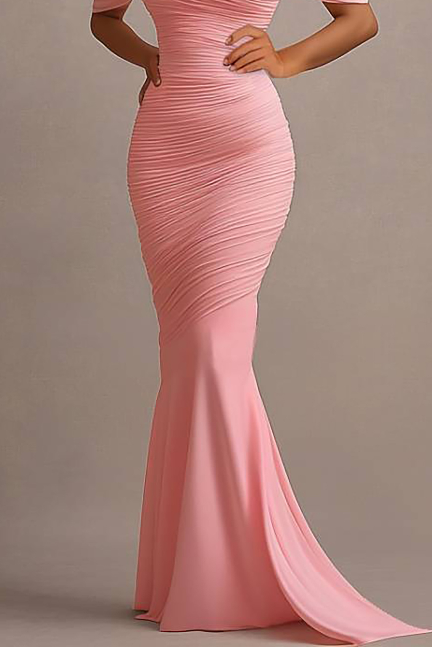 Formal Evening Dress Pink Pleated Mermaid Floor-Length Dress