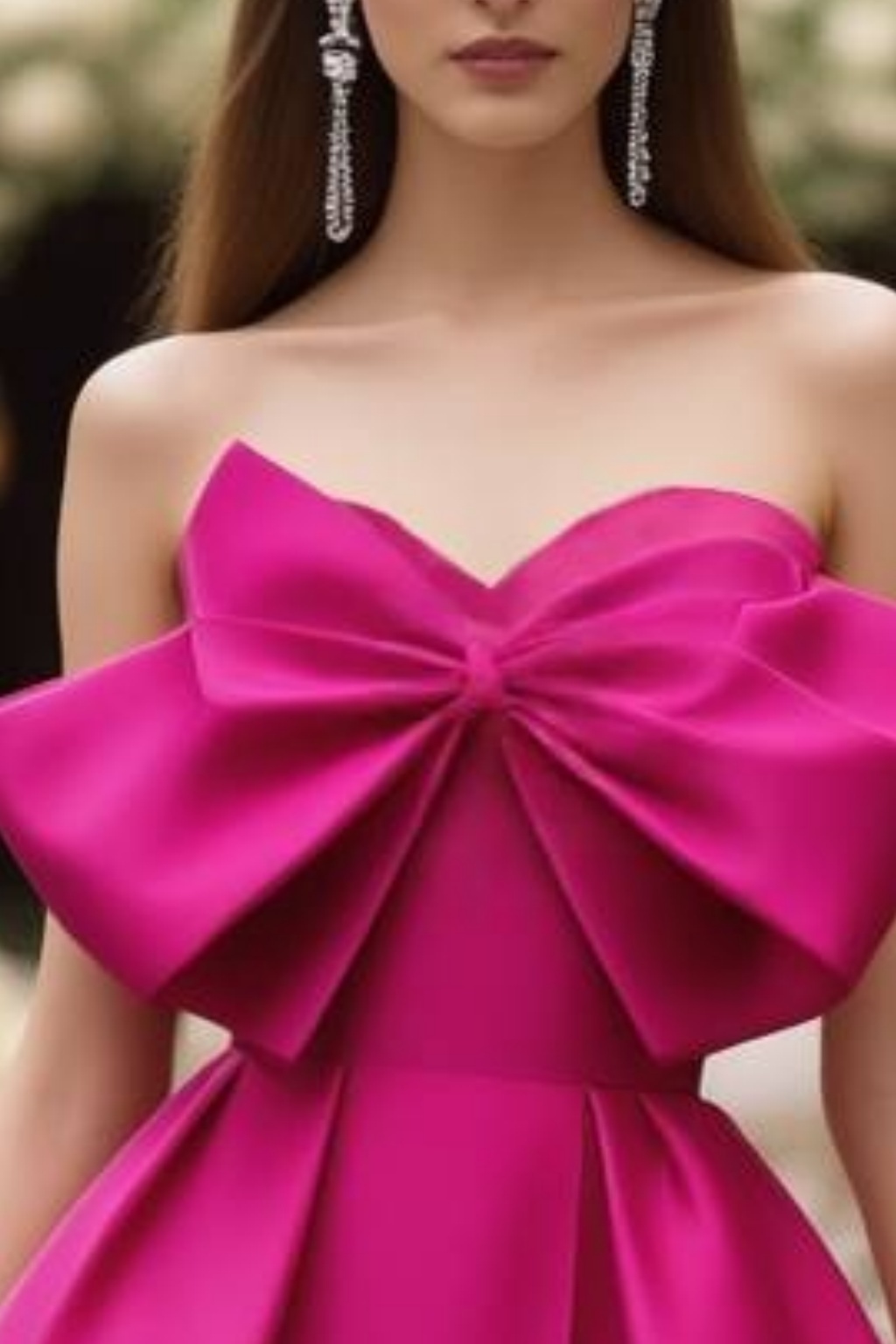 Homecoming​ Party Satin Dress​​ Fuchsia Strapless Bow Mini Dress