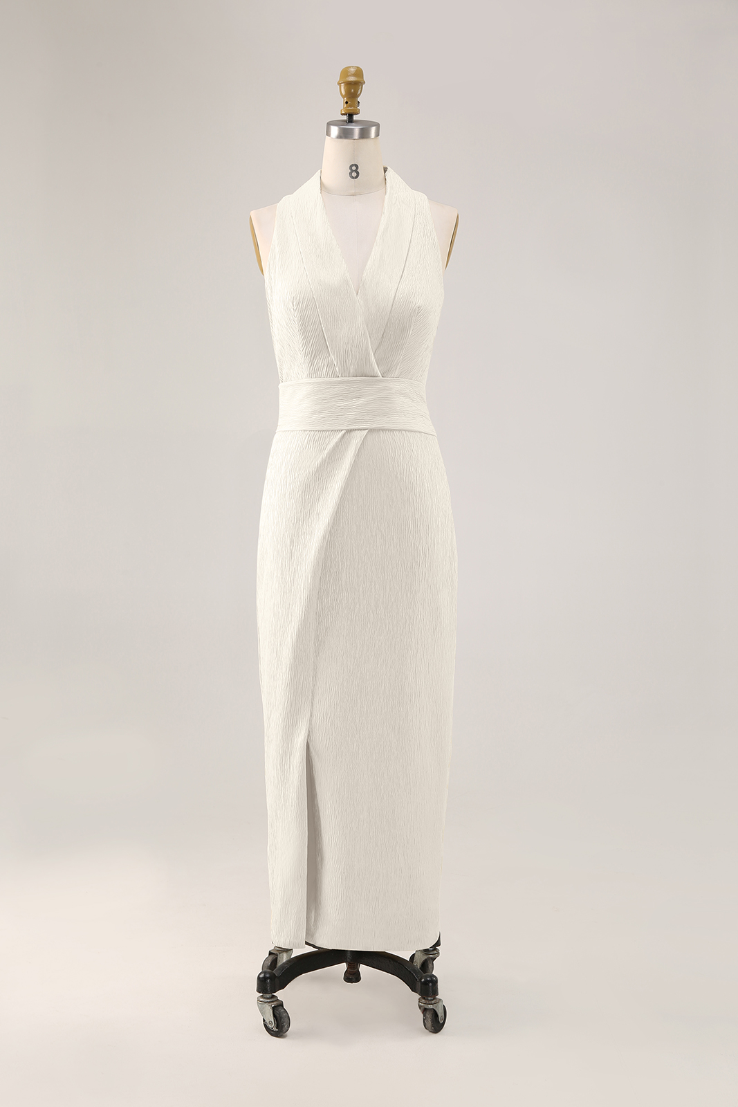 White Daily Work Sleeveless Pencil Wrap Dress Minimalist High Slit Dress
