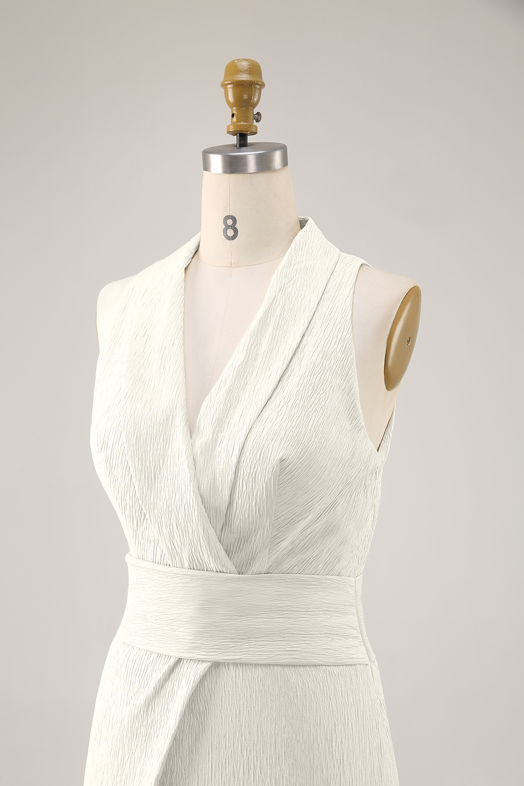 White Daily Work Sleeveless Pencil Wrap Dress Minimalist High Slit Dress