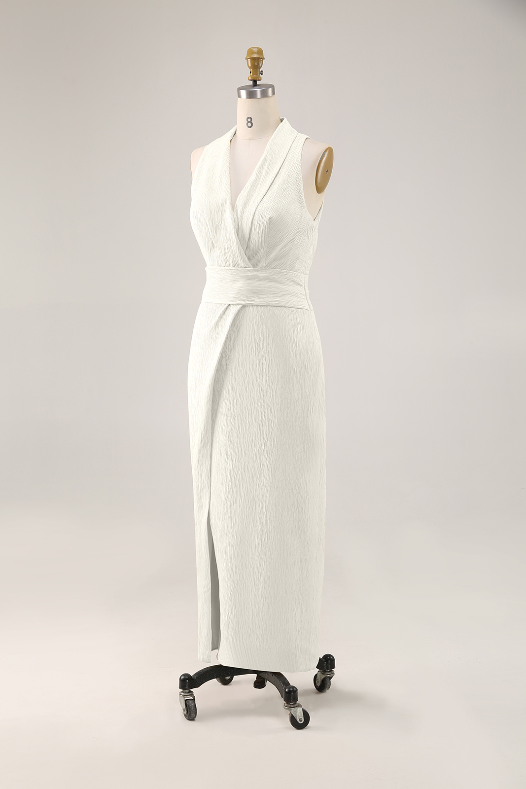 White Daily Work Sleeveless Pencil Wrap Dress Minimalist High Slit Dress