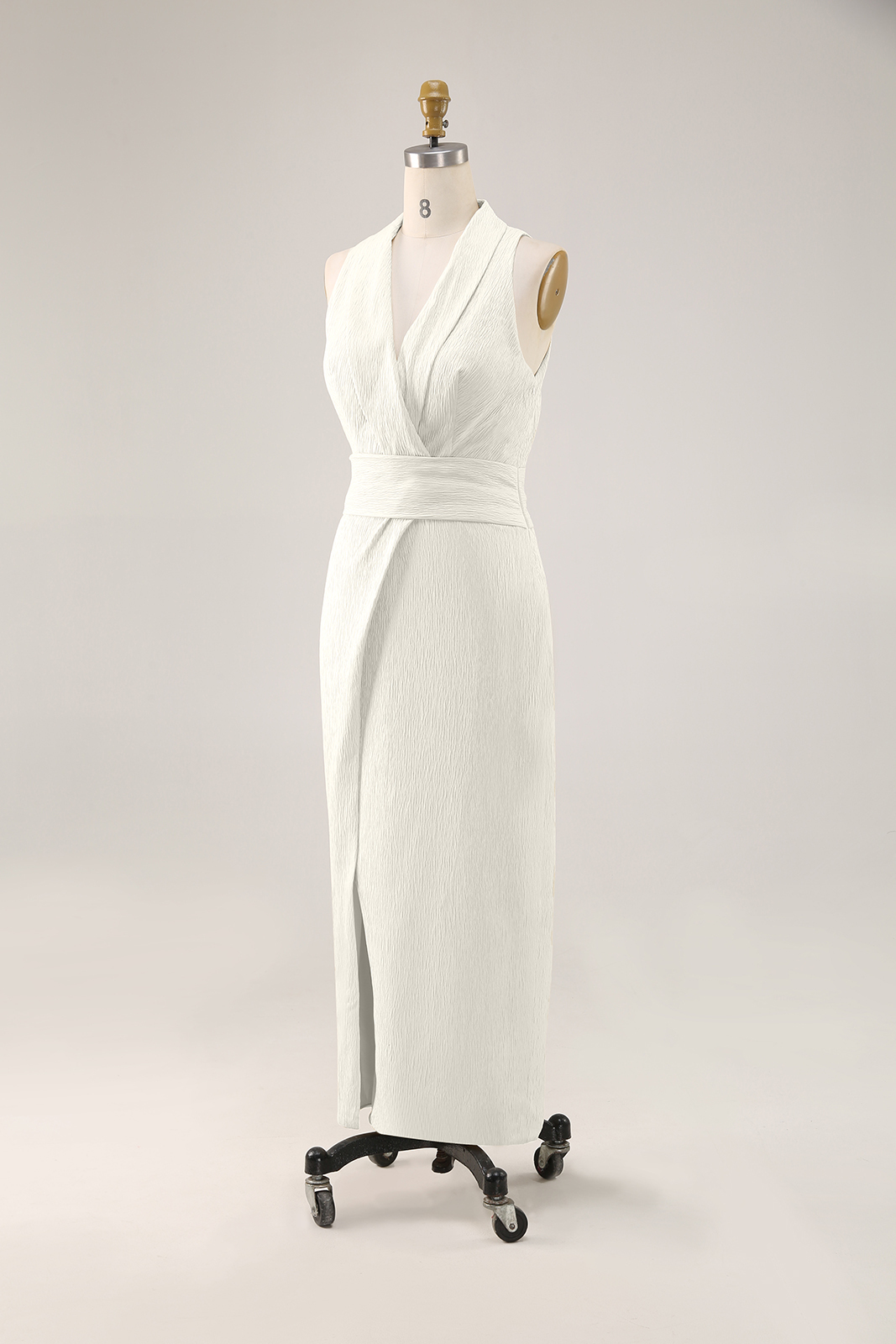 White Daily Work Sleeveless Pencil Wrap Dress Minimalist High Slit Dress