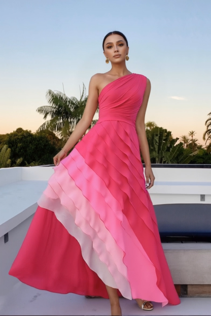 Evening Formal Gradient Dress Fuchsia Sleeveless Maxi Gown