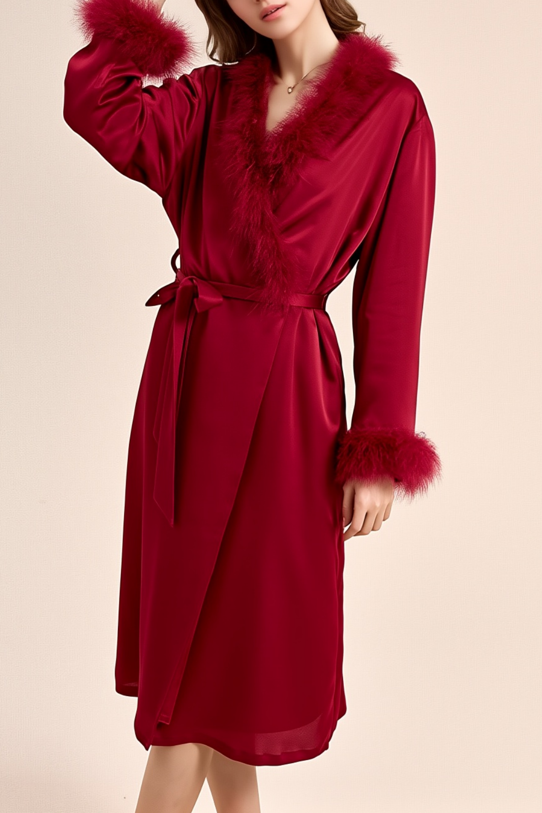 Wedding Pajama Robe Coffee V Neck Feather Satin Robes Gown