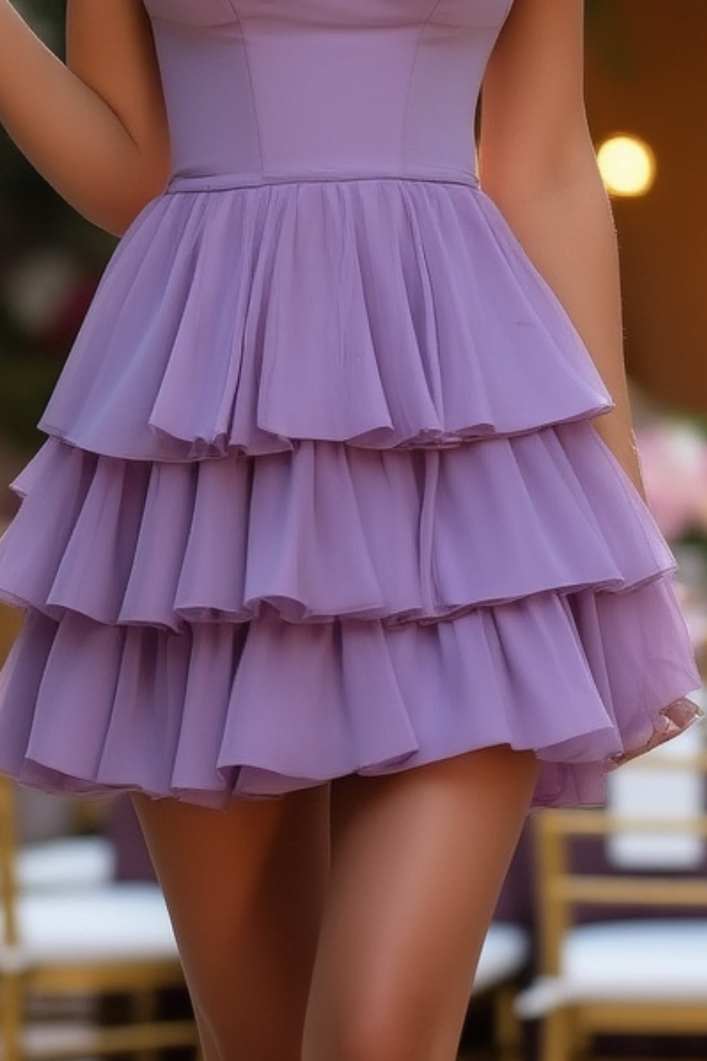 Homecoming​ Party Dress​​ Purple Strapless Mini Tiered Dress
