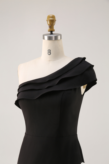 Formal Evening Gown One-Shoulder Black White Maxi Mermaid Dress