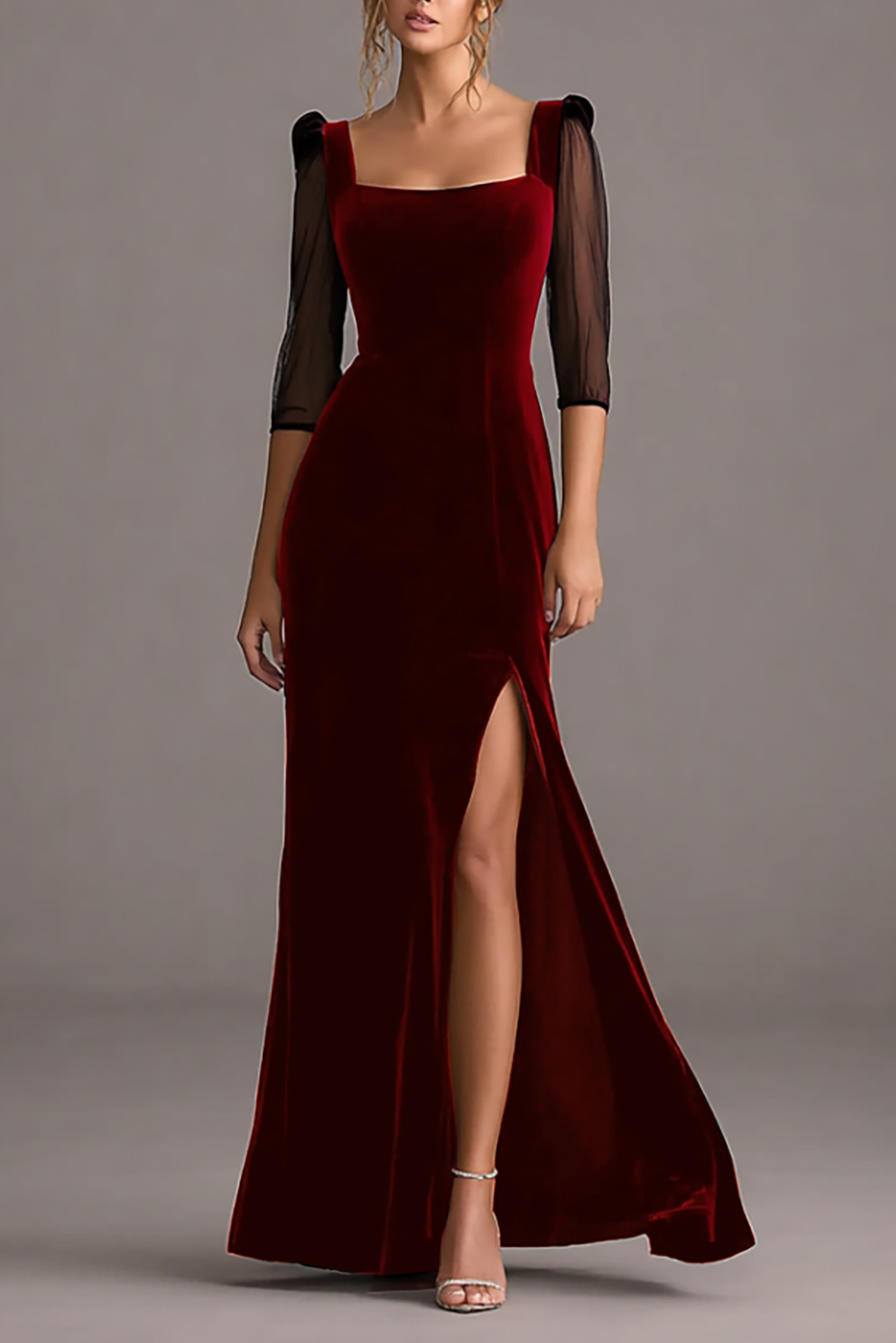 Formal Evening Dress Black Square Neck Velvet Maxi Dress