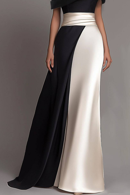 Party Formal Dress Color Block One-shoulder Sleeve Asymmetrical Floor-length Gown