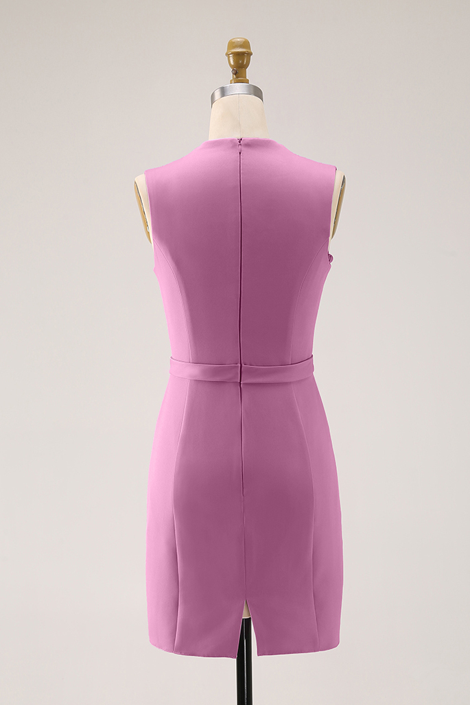 Daily Cocktail Dress Purple Sleeveless V-Neck Fitted Knee-Length Dress