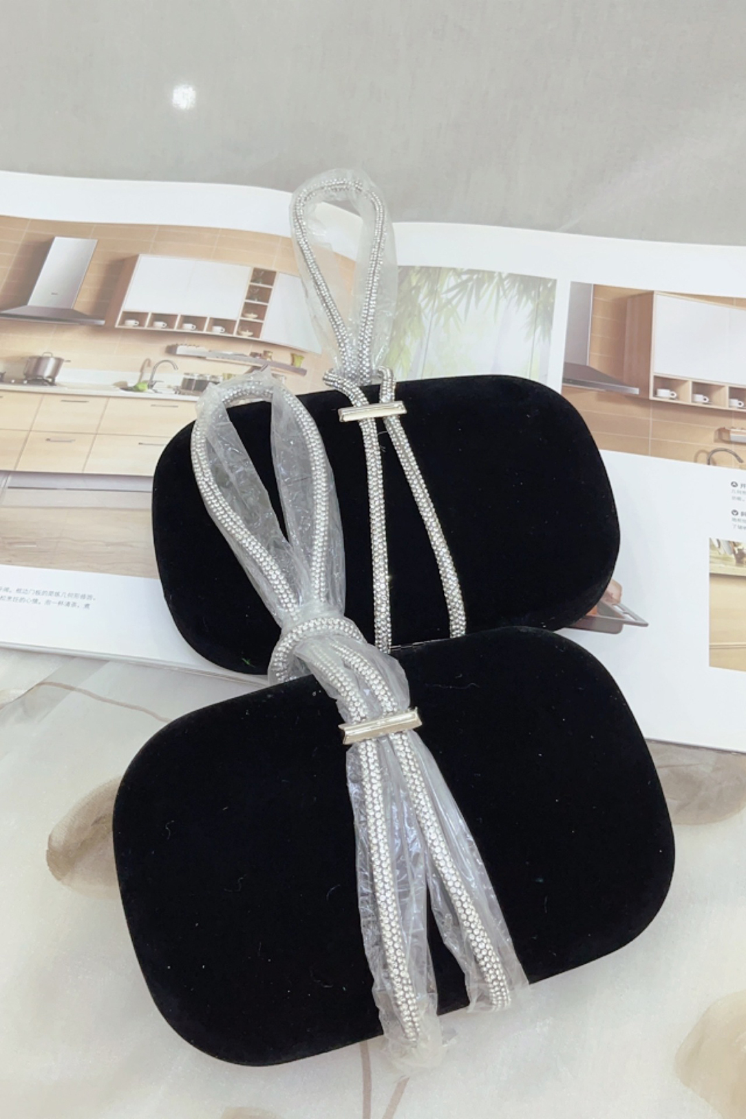 Vintage Velvet Handbag Rhinestone Evening Chain Bag