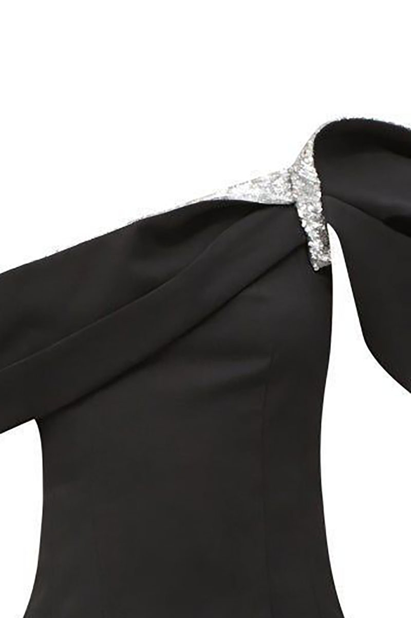 Party Formal Dress Color Block One-shoulder Sleeve Asymmetrical Floor-length Gown