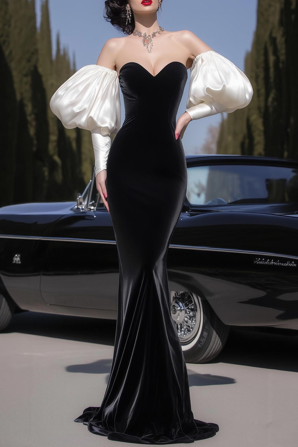 Formal ​Evening Dress Black Strapless Maxi Velvet Mermaid Dress