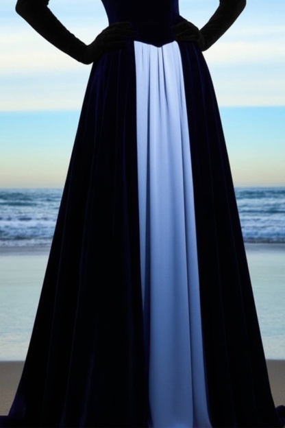 Formal ​Evening Dress Blue Strapless Colorblock Maxi Dress