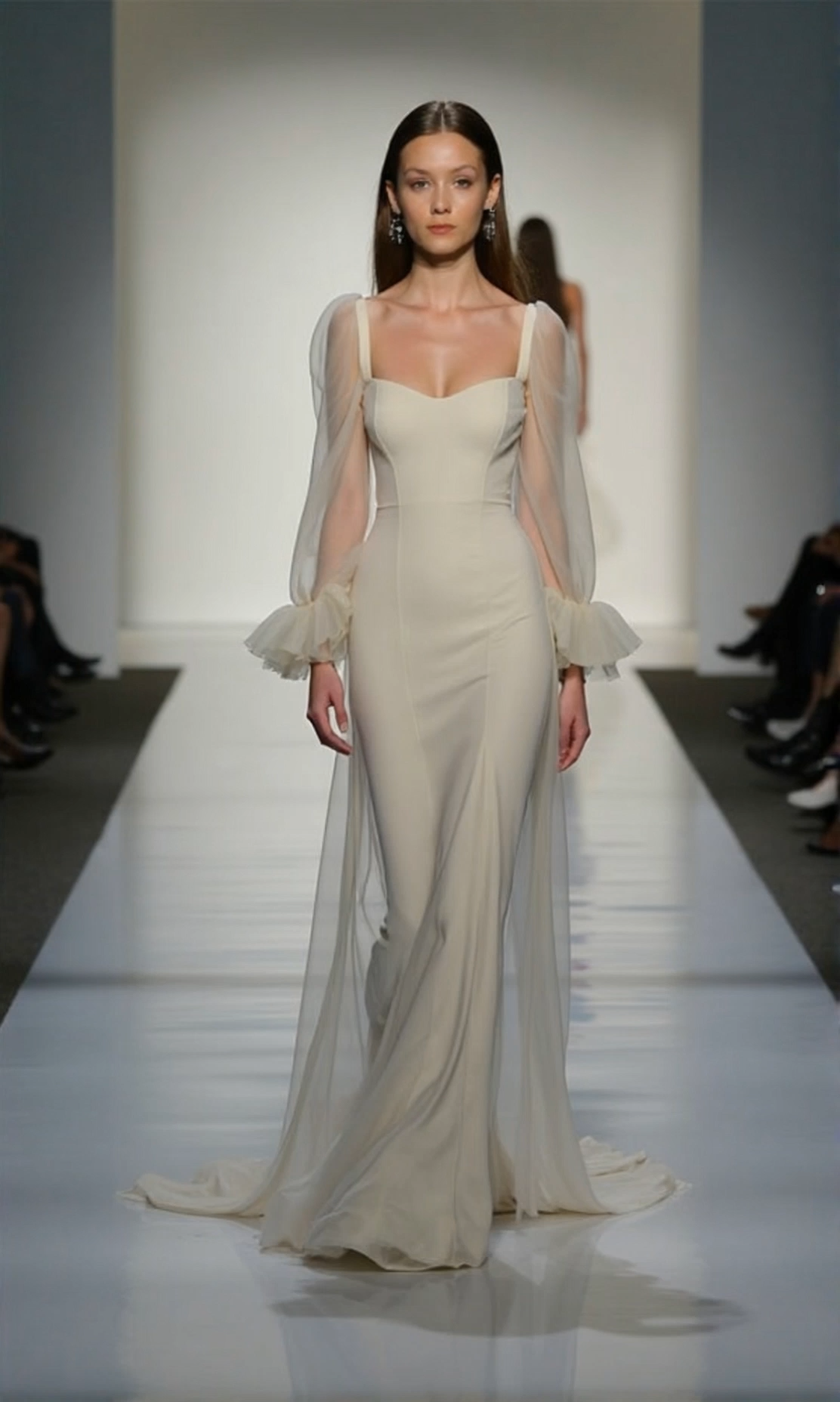 Evening Formal Dress​​ Gray Sweetheart Neck Mesh Floor-Length Dress