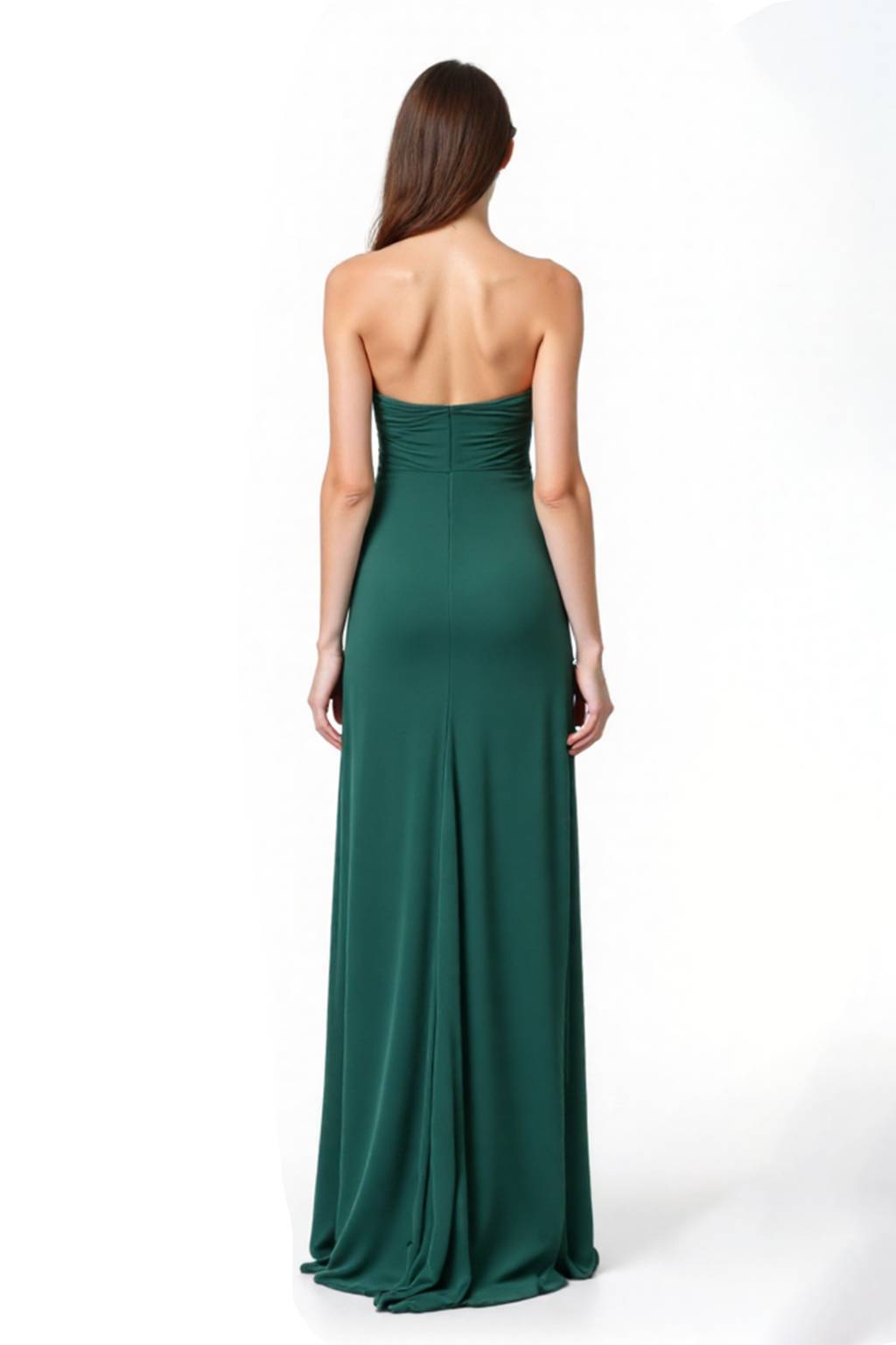 Formal Evening Strapless Dress Green Pleated Floor-Length Dress