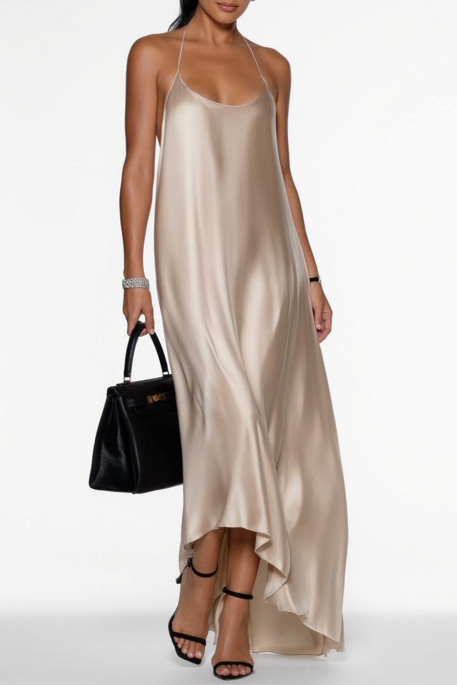 Holiday Party Dress Satin Spaghetti Strap Puff Plus High Low Maxi Dress