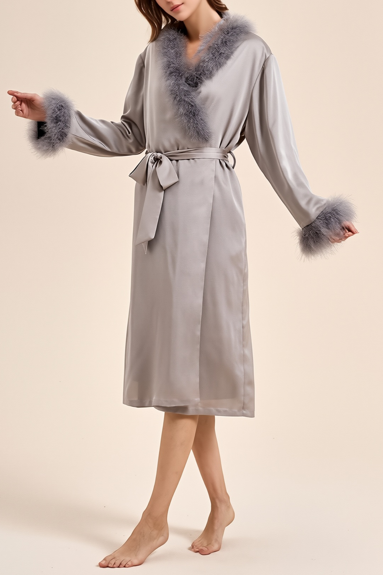 Wedding Pajama Robe Coffee V Neck Feather Satin Robes Gown