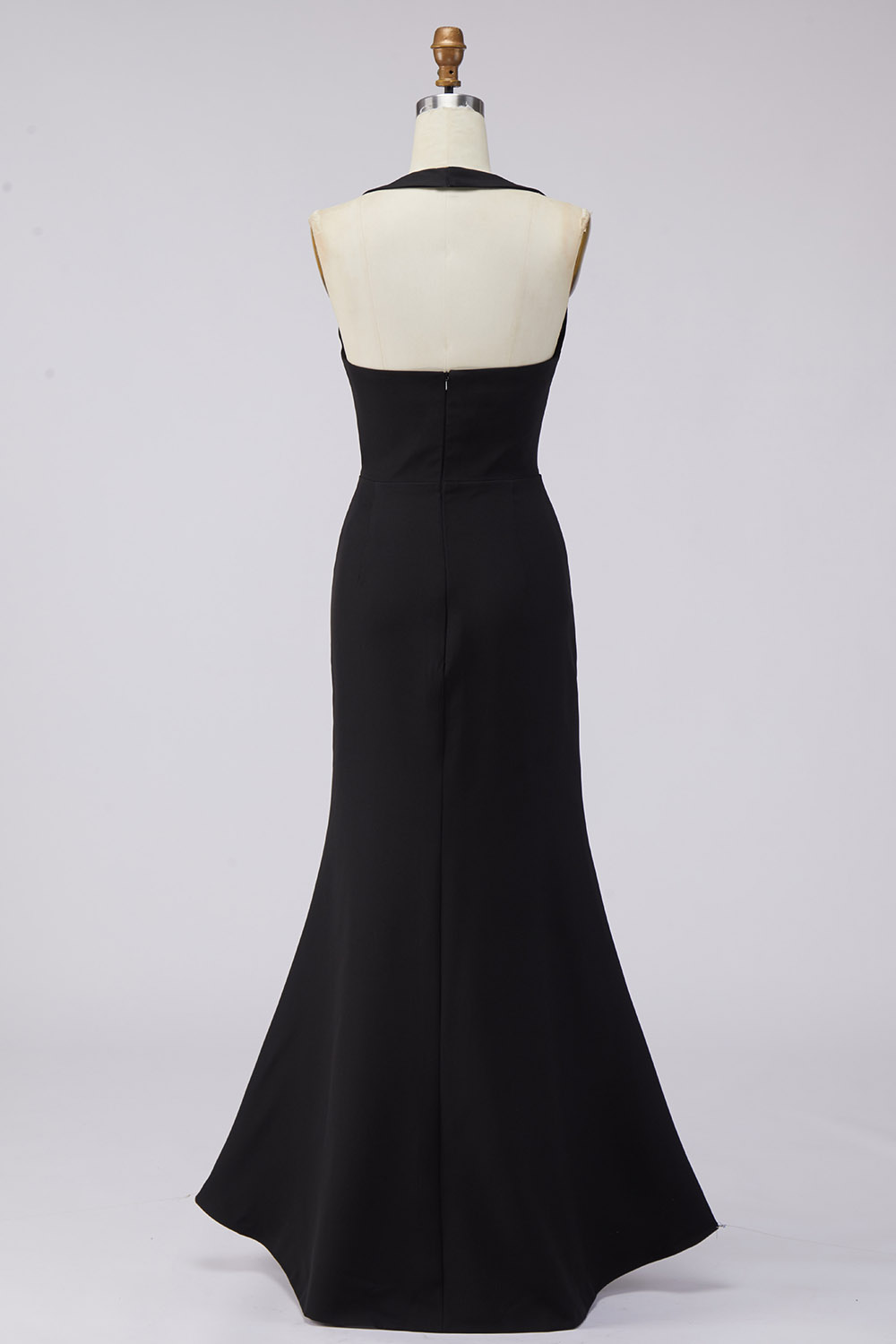 Evening Formal Dress Black White Halter V-Neck Slit Maxi Gown