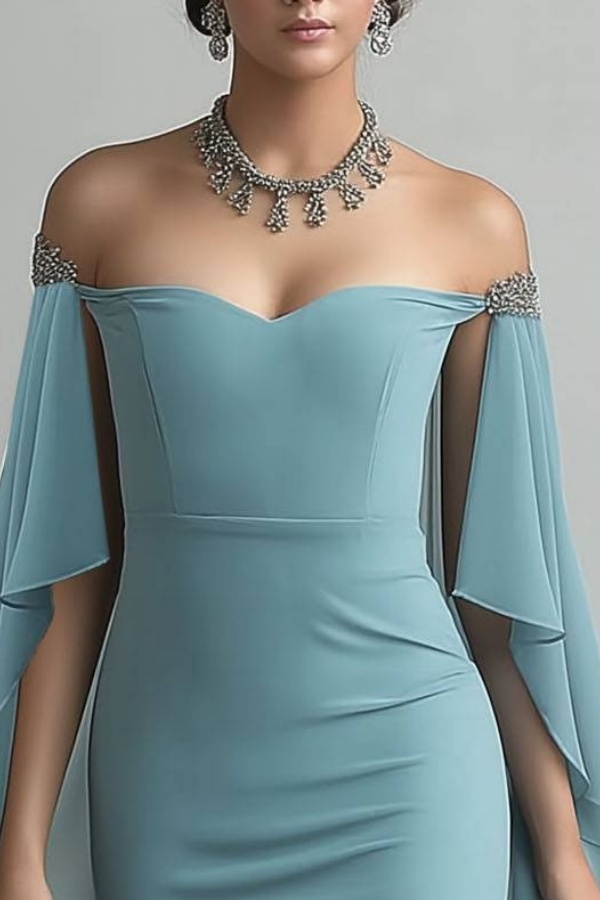 Formal Cocktail Dress Blue Strapless with Train Maxi Dress