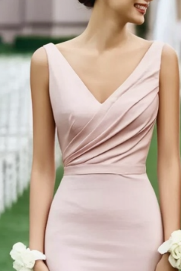 Formal ​Wedding Bridesmaid Dress Pink V Neck Maxi Dress