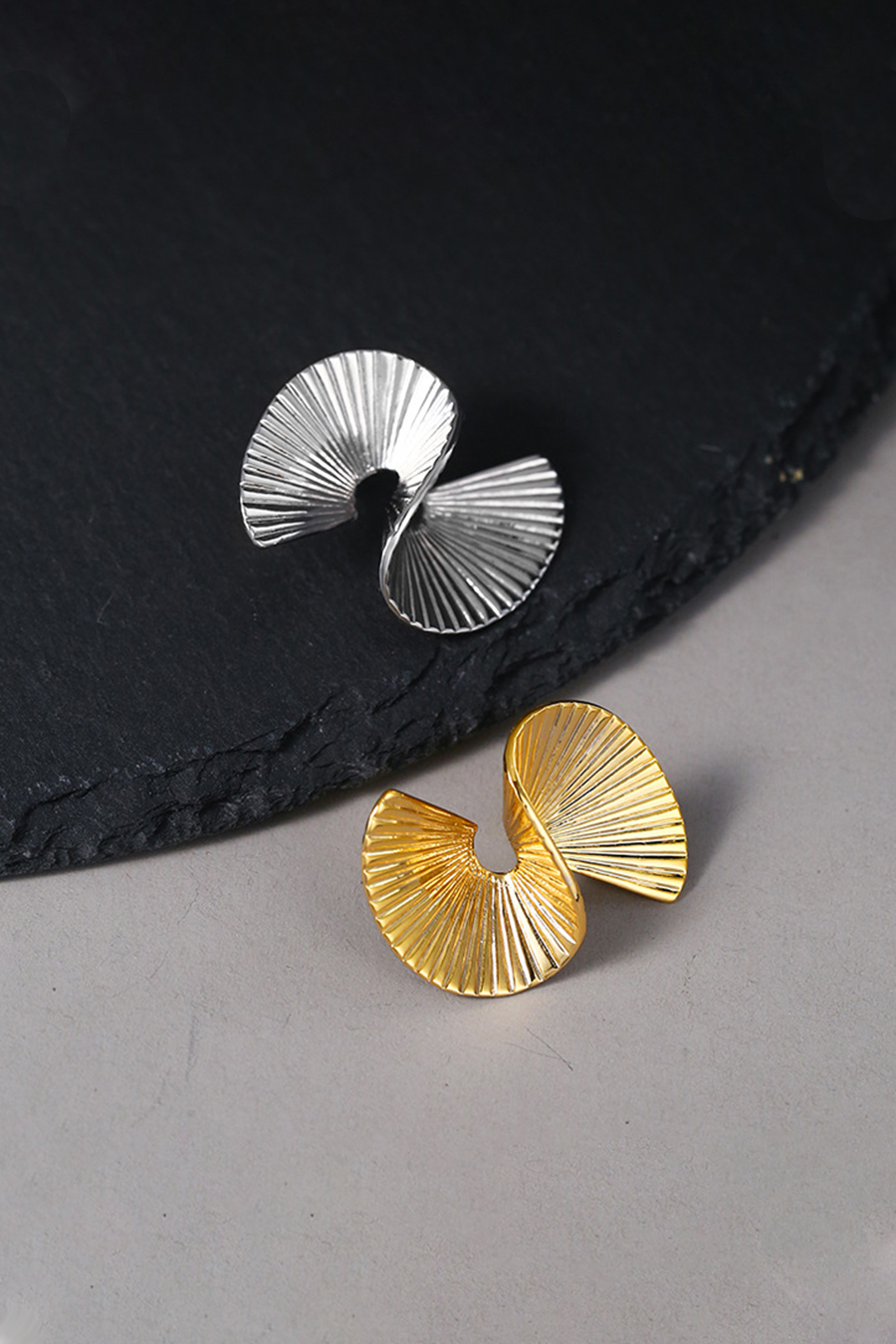 Gold Minimalist Fan Shape Earrings