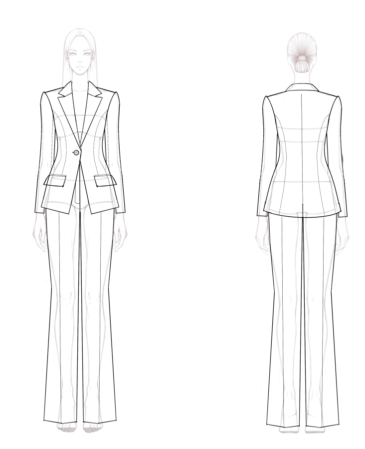 Formal Work Suit Set White Long Sleeve Straight Pants Suit