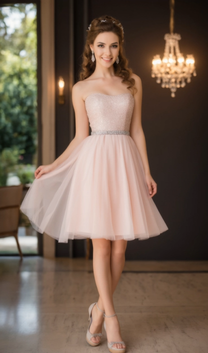 Homecoming Party Dress​​ Pink Strapless Sequin Mini Dress