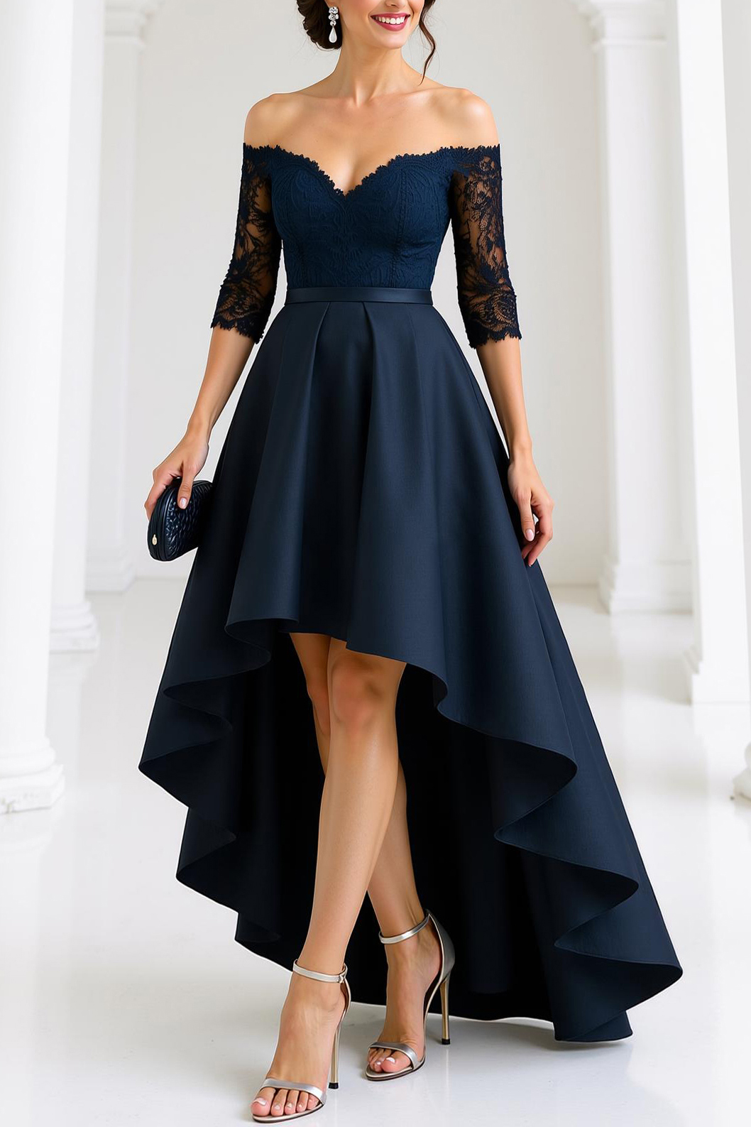 Mother of the Bride Dress Navy Lace Off Shoulder Maxi Dress