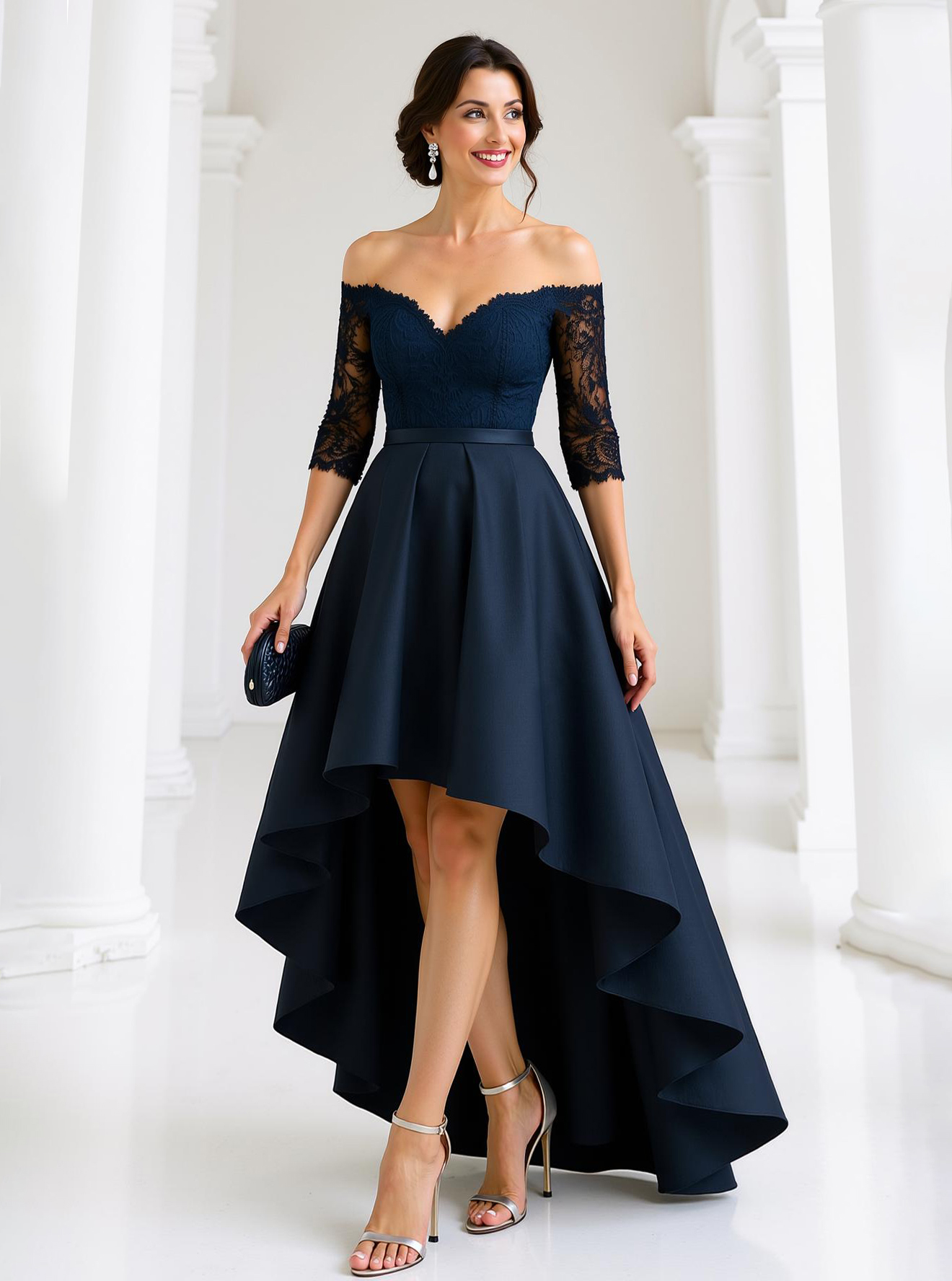 Mother of the Bride Dress Navy Lace Off Shoulder Maxi Dress