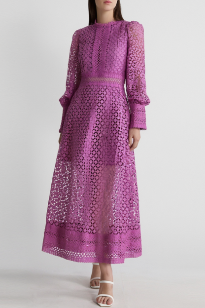 ​Party Lace Dress Purple Stand Collar Maxi Dress