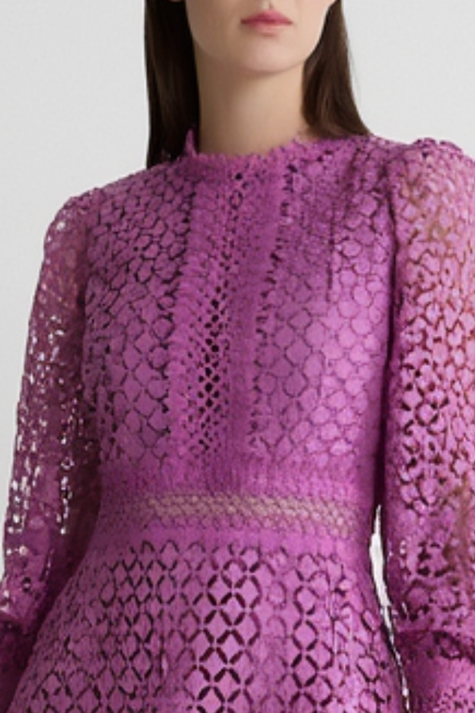 ​Party Lace Dress Purple Stand Collar Maxi Dress