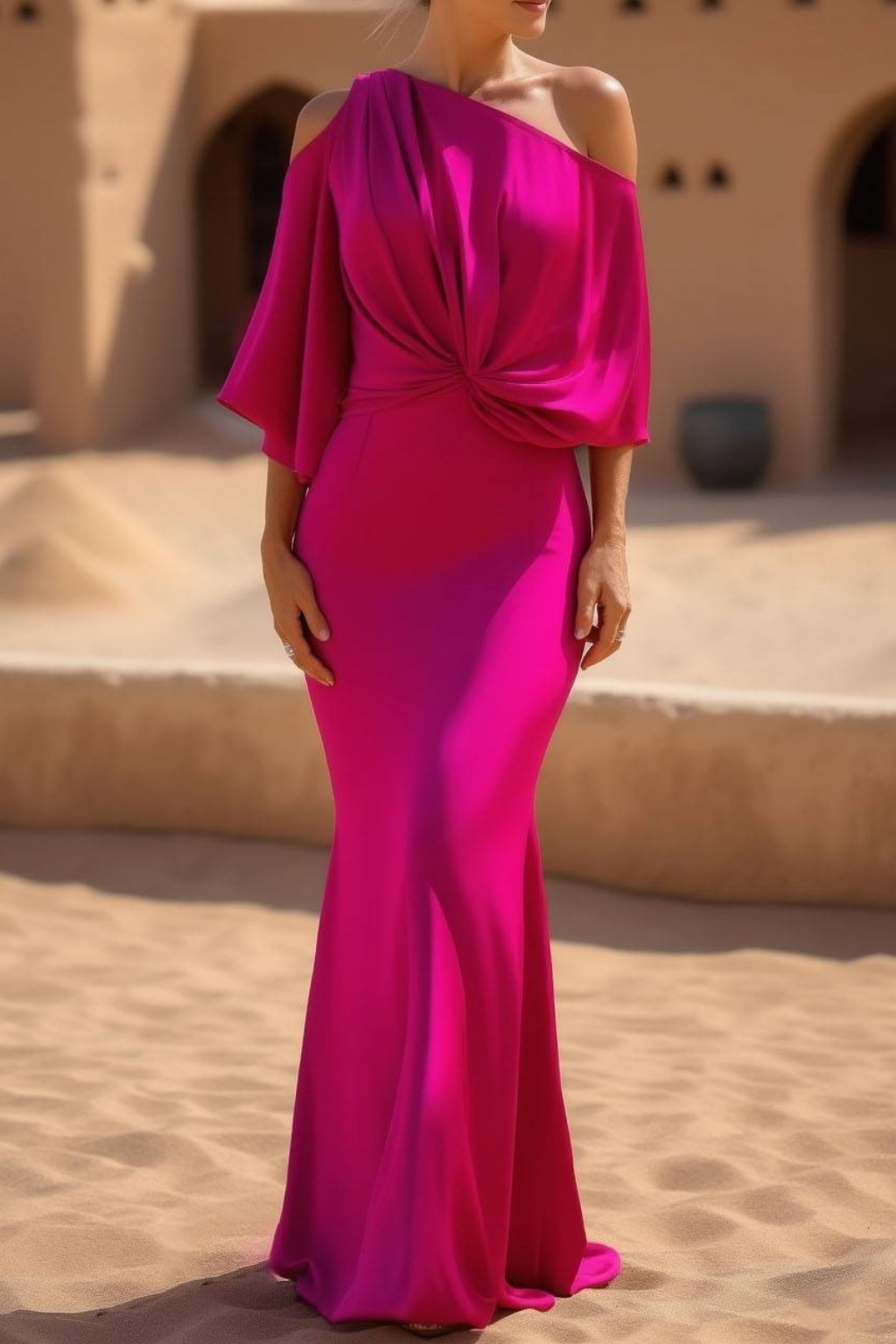 ​Formal Dress​​ Rose Cold Shoulder Floor-Length Dress