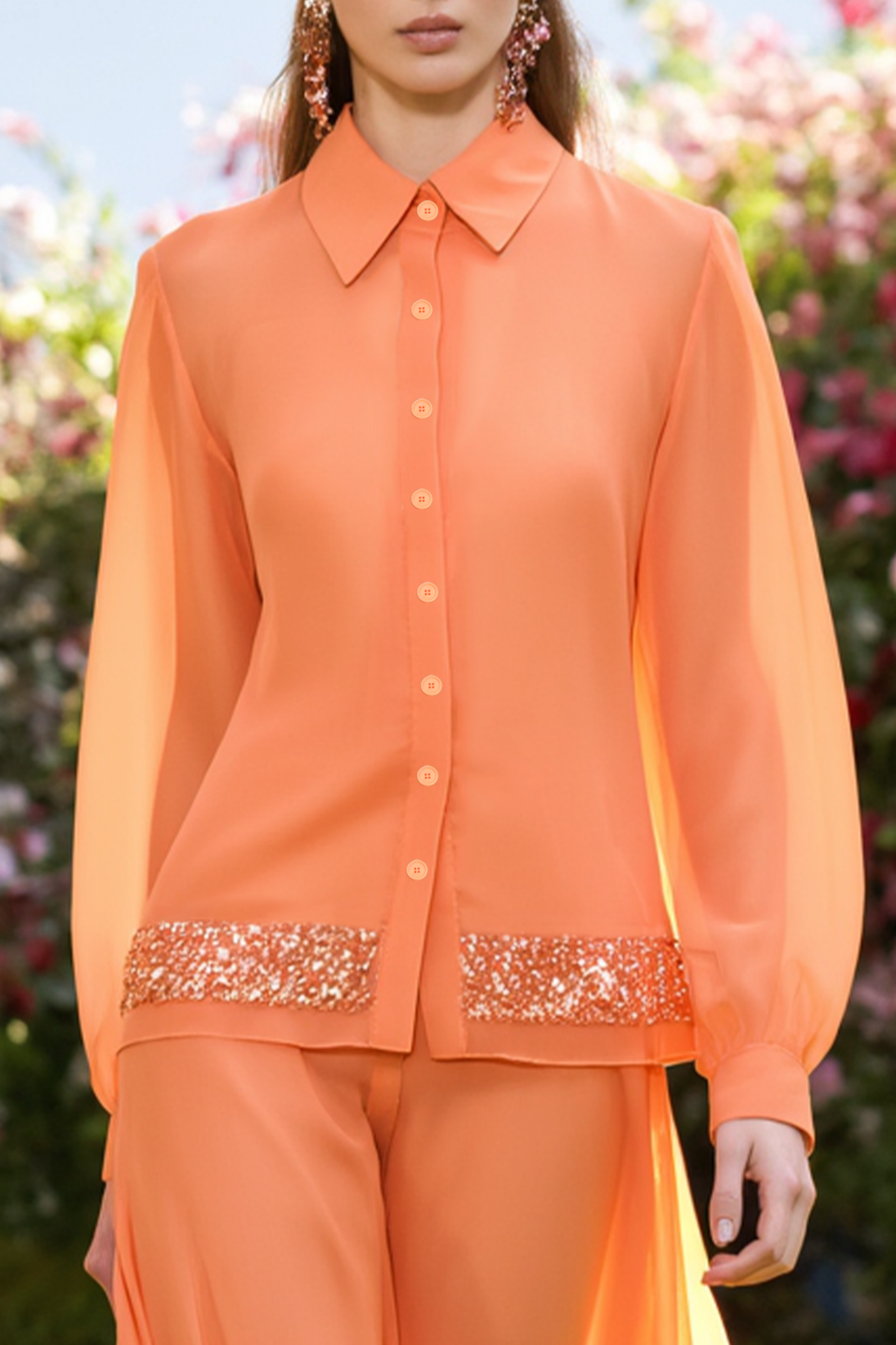 Work Shirt Set Orange Lapel Wide-Leg Two-Piece 