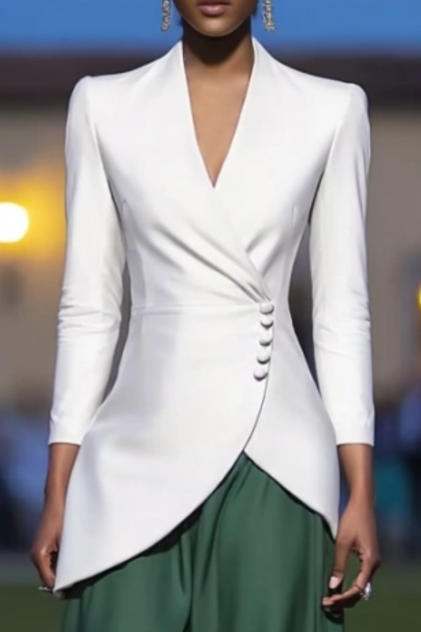 Casual Outfit Sets White V Neck Wide-Leg Pant