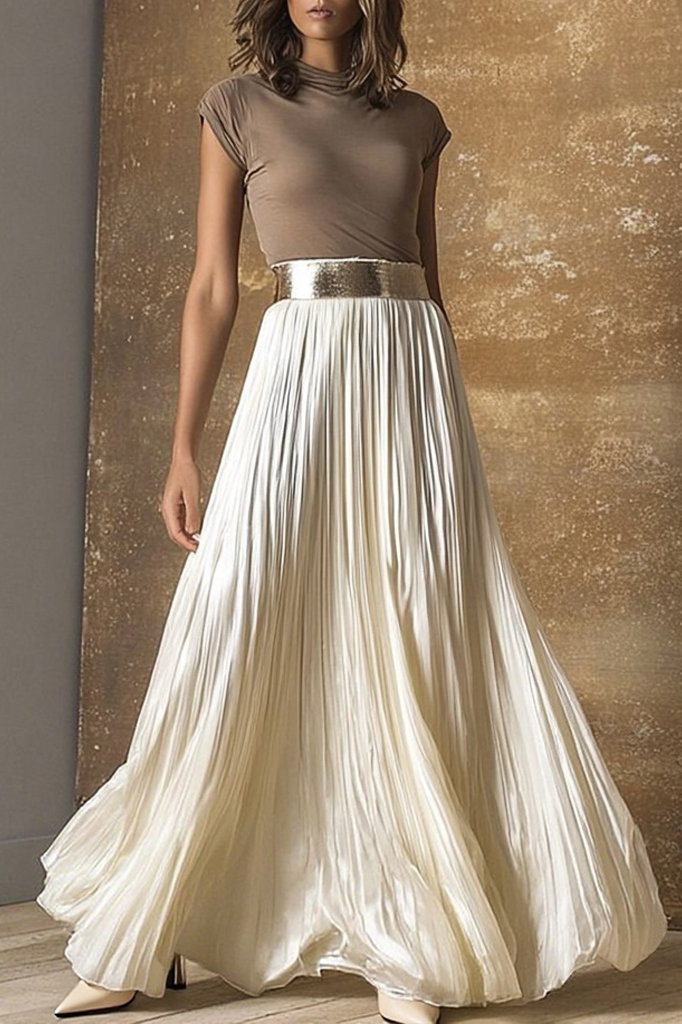 Casual Outfit Sets Coffee Turtleneck Skirts Set