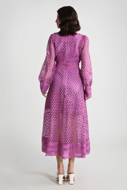 ​Party Lace Dress Purple Stand Collar Maxi Dress