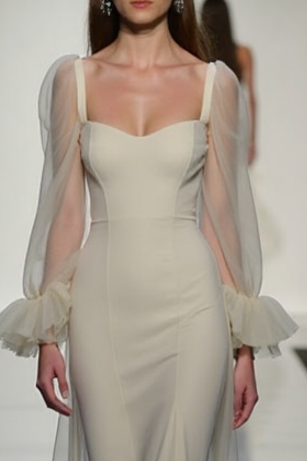 Evening Formal Dress​​ Gray Sweetheart Neck Mesh Floor-Length Dress