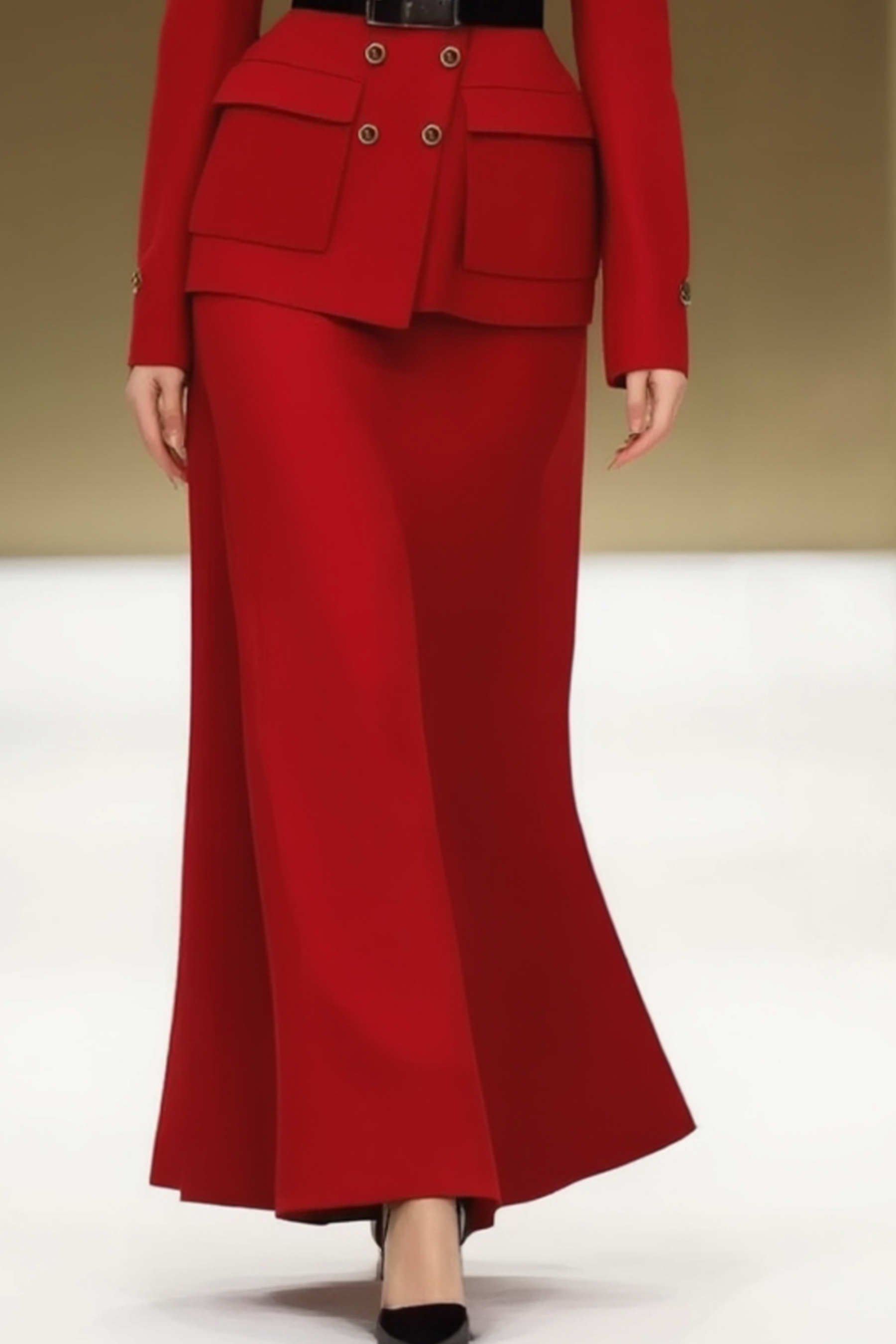 Business Blazer Suit Red Lapel Sleeveless Skirt Set