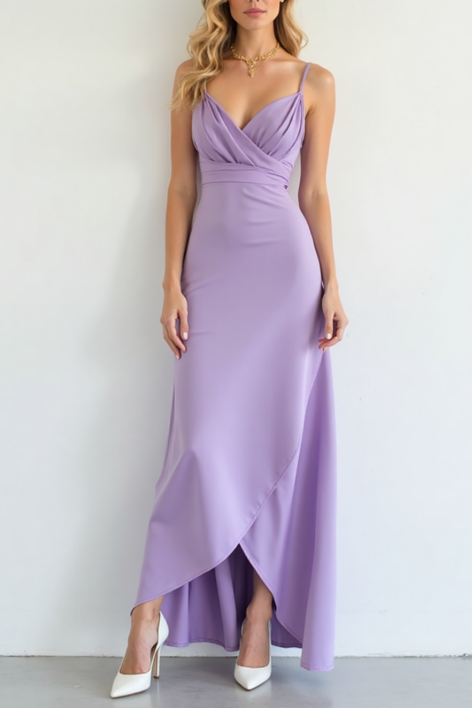 Vacation Wrap Dress Purple Straps Maxi Holiday Dress