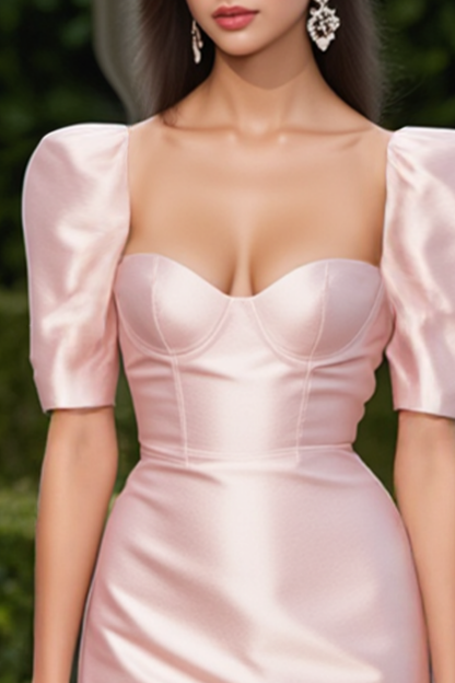 ​Homecoming​ Corset Dress​​ Pink Sweetheart Neck Satin Mini Dress