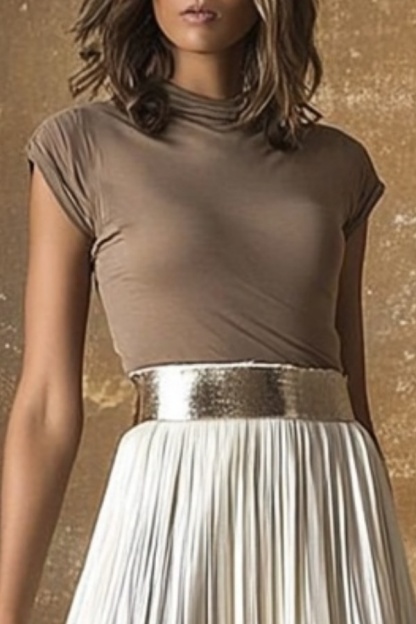 Casual Outfit Sets Coffee Turtleneck Skirts Set