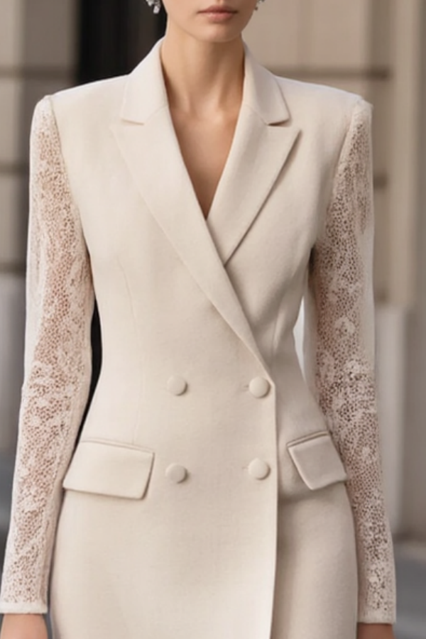 Party Dress​ White Lapel Lace Midi Dress